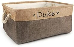 Xingfa Personalized Dog Toy Basket With Name,Custom Dog Toy Basket,Paw Prints Pet Food Storage Container,Dog Toy Box For Small Dogs,New Puppy Supplies (Beige,L 41X32X21cm) -Zoo Shop 51MlQxBIUL. AC 1