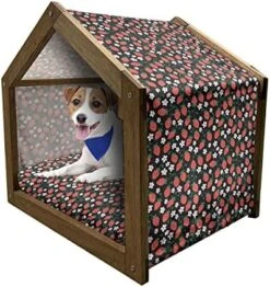 Ambesonne Peppers Wooden Pet House, Pattern Of Chili Peppers With Dotted Background Vegan Spicy Food Theme, Indoor & Outdoor Portable Dog Kennel With Pillow And Cover, Large, Vermilion Ruby Green -Zoo Shop 51NPRAorXYL. AC 1