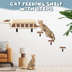 Loninak Cat Wall Shelves, Cat Feeding Shelf With Steps - Include Cat Food Shelf, 2 Cat Food Bowl And Cat Ladder, Wall Mounted Cat Shelf, Cat Furniture Wall For Playtime And Relaxation -Zoo Shop 51NWIklxA5L
