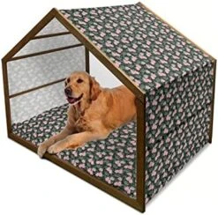 Ambesonne Scandinavian Wooden Pet House, Colorful Tropical Pineapples On Dark Toned Background Ornate Ripe Exotic Food, Indoor & Outdoor Portable Dog Kennel With Pillow And Cover, Small, Multicolor -Zoo Shop 51NdRn5jttL. AC