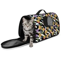 Pizza Hamburger And Food On Zebra Print Pet Carrier For Small Dogs & Cats Travel Puppy Portable Handbag Pet Carrier Bag For Travel/Car/Outdoor -Zoo Shop 51NfkRerPIL