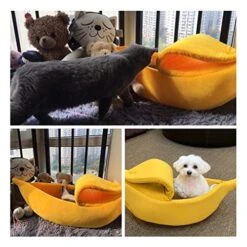 UNOVAP Pet Kennel Winter Warm Soft Banana Cat Bed House Comfortable Mat Portable Cat Litter Basket Supplies Bedding (Color : Yellow, Size : Medium) -Zoo Shop 51Njc4McntL