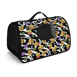 Pizza Hamburger And Food On Zebra Print Pet Carrier For Small Dogs & Cats Travel Puppy Portable Handbag Pet Carrier Bag For Travel/Car/Outdoor
