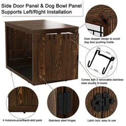 Piskyet Wooden Dog Crate Furniture With 360° Rotatable Removable Dog Bowls, Medium Dog Crate End Table With Tray, Double Doors Dog Kennels Indoor For XLarge Dogs - Rustic Style 11 Piskyet Wooden Dog Crate Furniture With 360° Rotatable Removable Dog Bowls, Medium Dog Crate End Table With Tray, Double Doors Dog Kennels Indoor For XLarge Dogs - Rustic Style -Zoo Shop 51O7TAXg2ZL