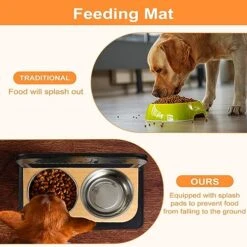 Elevated Dog Bowls, 4 Height Adjustable Raised Dog Bowl Stand With 2 Stainless Steel Dogs Cats Food Bowls Storage Container & Spillproof Mat, Bamboo Dog Feeder For Large Medium Small Dogs Pets -Zoo Shop 51OSAYIwEKL