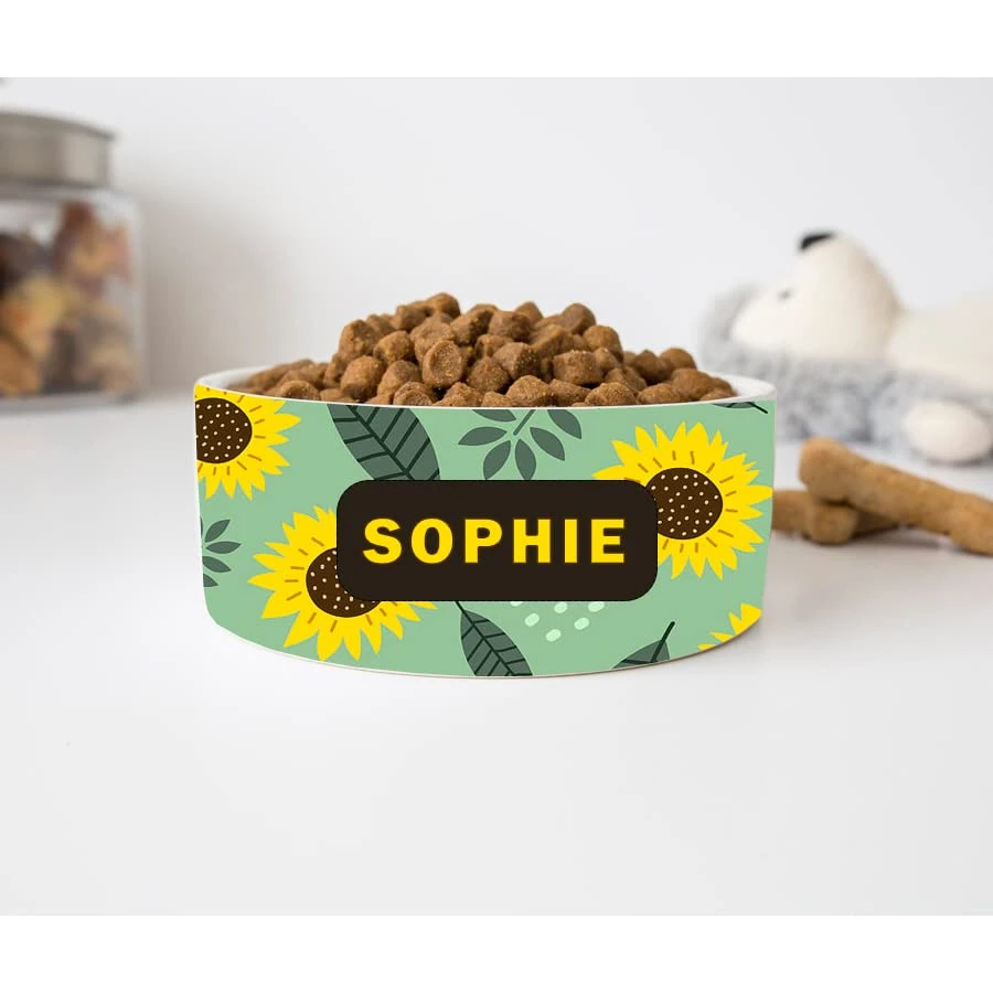 GENERIC Personalized Sunflowers Pet Food Bowl, Dog Name Bowl, Cat Name Bowl, Gift For Pets, Ceramic Pet Bowl, Available In 2 Sizes 3 GENERIC Personalized Sunflowers Pet Food Bowl, Dog Name Bowl, Cat Name Bowl, Gift For Pets, Ceramic Pet Bowl, Available In 2 Sizes