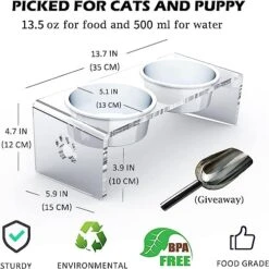 Ghims Raised Cat Bowl, Dog Bowl, Elevated Pet Feeding Station, 15° Tilted Neck Protective Acrylic Stand With Double Stainless Steel Bowl And One Spoon, Raised Food Bowl Set For Small Cat/Dog -Zoo Shop 51OUa9dDTvL