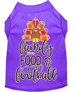 Family, Food, And Football Screen Print Dog Shirt Purple XL