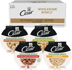 CESAR WHOLESOME BOWLS Adult Soft Wet Dog Food Toppers Variety Pack, Chicken, Carrots, Barley & Green Beans Recipe And Beef, Chicken, Purple Potatoes & Carrots Recipe, (6) 3 Oz. Bowls -Zoo Shop 51OugxSZOL. AC 2