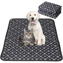 CLKHOWL Washable Pee Pads Reusable Puppy Pads Pet Training Pads - 100% Waterproof Dog Urine Pads, Family Travel Crate Food Bowl Pads, Easy To Clean (Black, 24"x18",Pack Of 2)