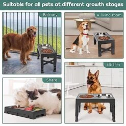 ODRIEW Elevated Dog Bowls, 5 Adjustable Heights Raised Dog Bowl Stand With 2 Stainless Steel Dog Food Bowls And 1 Slow Food Bowl, Tiltable Neck Guard For Small Medium Large Pets Dogs And Cats (Grey) 14 ODRIEW Elevated Dog Bowls, 5 Adjustable Heights Raised Dog Bowl Stand With 2 Stainless Steel Dog Food Bowls And 1 Slow Food Bowl, Tiltable Neck Guard For Small Medium Large Pets Dogs And Cats (Grey) -Zoo Shop 51P5S8LBNbL
