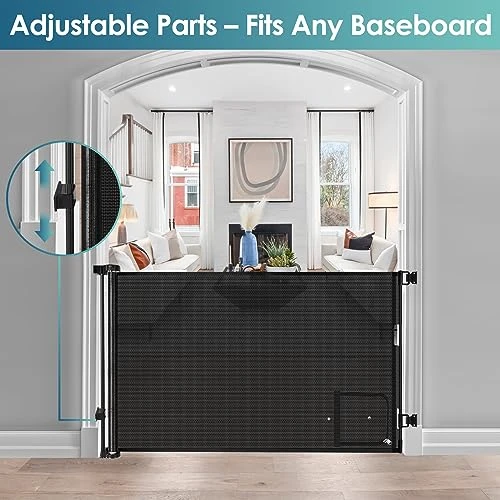 Retractable Baby Gates Retractable Dog Gate With Cat Door Walk Through 55" Wide Baby Gates For Dogs Indoor Baby Gate With Door Outdoor Pet Gate For Cats Cat Gate For Doorway Dog Gate For Stairs, Black 8 Retractable Baby Gates Retractable Dog Gate With Cat Door Walk Through 55" Wide Baby Gates For Dogs Indoor Baby Gate With Door Outdoor Pet Gate For Cats Cat Gate For Doorway Dog Gate For Stairs, Black - Image 6