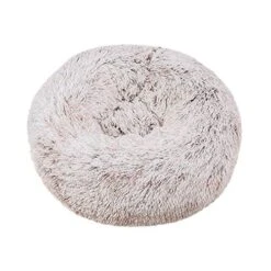 YangYan Super Soft Pet Bed Kennel Dog Round Cat Winter Warm Sleeping Bag Long Plush Puppy Cushion Mat Portable Cat Supplies 46/50/60cm (Color : White Brown, Size : 35cm)