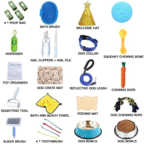 LINXTAR Puppy Starter Kit 27pcs For Small/Medium Breed Puppy Essential, Includes: Puppy Toys/Plush Dog Bed/Bowls With Food Mat/Leash Collar/Bath Grooming Supplies/Cleaning Accessories 4 LINXTAR Puppy Starter Kit 27pcs For Small/Medium Breed Puppy Essential, Includes: Puppy Toys/Plush Dog Bed/Bowls With Food Mat/Leash Collar/Bath Grooming Supplies/Cleaning Accessories - Image 2