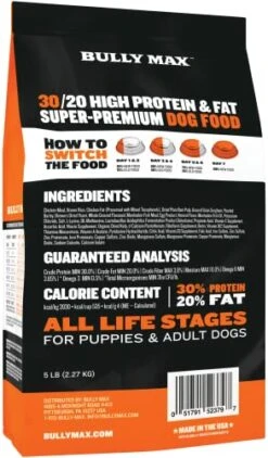 Bully Max High Performance Super Premium Dog Food. For All Ages (for Puppies & Adult Dogs). 535 Calories Per Cup. For Muscle, Size, Growth, And Weight. (5 Pound Bag) -Zoo Shop 51PoHPUNhRL