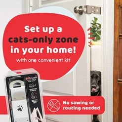 TheDoorLatch Steel Cat Door Strap And Latch, Sturdy Door Holder For Keeping Dogs And Kids Out Of Rooms, Litter Boxes, And Food, Steel Silver Color Cat Door Latch