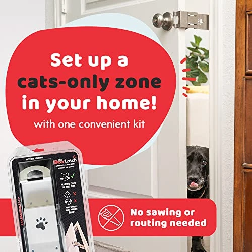 TheDoorLatch Steel Cat Door Strap And Latch, Sturdy Door Holder For Keeping Dogs And Kids Out Of Rooms, Litter Boxes, And Food, Steel Silver Color Cat Door Latch 3 TheDoorLatch Steel Cat Door Strap And Latch, Sturdy Door Holder For Keeping Dogs And Kids Out Of Rooms, Litter Boxes, And Food, Steel Silver Color Cat Door Latch