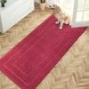 PURRUGS Dirt Trapper Door Mat 32" X 70", Non-Slip/Skid Machine Washable Entryway Rug, Dog Door Mat, Super Absorbent Welcome Mat For Muddy Wet Shoes And Paws, Burgundy Red -Zoo Shop 51PvT6D9TpL