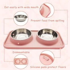BNOSDM Double Dog Food Bowls Stainless Steel Dog Food And Water Bowls With Non-Spill Plastic Mat Pet Cat Feeder Bowl Set For Puppy Cats Kitten Small Medium Dogs Pink -Zoo Shop 51Qy0gxw0kL
