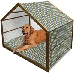Ambesonne Scandinavian Wooden Pet House, Colorful Tropical Pineapples On Dark Toned Background Ornate Ripe Exotic Food, Indoor & Outdoor Portable Dog Kennel With Pillow And Cover, Small, Multicolor -Zoo Shop 51RNvpm1ZnL. AC