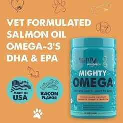 Mighty Paw Waggables Mighty Omega (Made In The USA) | Omega 3 Fish Oil Chew For Dogs. Salmon Oil For Dogs Skin And Coat Supplement. Soft Chew Fish Oil For Dogs - DHA & EPA, Bacon Flavor (120 Count) -Zoo Shop 51RPgU0Lu5L