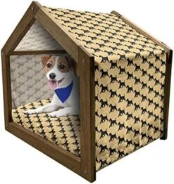 Ambesonne Banana Wooden Dog House, Graphic Illustration Of Tropical Fruit Ripe And Healthy Exotic Food, Indoor & Outdoor Portable Dog Kennel With Pillow And Cover, X-Large, Pale Green Yellow -Zoo Shop 51RRezAm05L. AC
