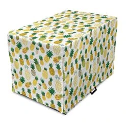 Ambesonne Food Dog Crate Cover, Cartoon Style Fruits Simplistic HDrawn Tropical Pineapples With Stripes Dots, Easy To Use Pet Kennel Cover For Small Dogs Puppies Kittens, 18 Inch, Hunter Green Mustard