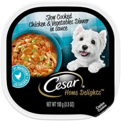 CESAR HOME DELIGHTS Wet Dog Food Slow Cooked Chicken & Vegetables Dinner In Sauce, (24) 3.5 Oz. Easy Peel Trays