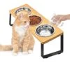 FTKINGDER Raised Cat Food Water Bowl，Small Dog 15 ° Tilted Elevated Food Feeding Tray With Three Stainless Steel Bowls To Protect The Spine Of Cats And Dogs From Vomiting (Wood Color) -Zoo Shop 51RwepvpXiL