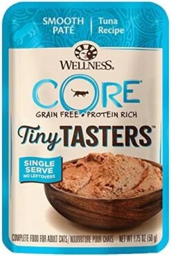 Wellness CORE Tiny Tasters Wet Cat Food, Complete & Balanced Natural Pet Food, Made With Real Meat, 1.75-Ounce Pouch, 12 Pack (Adult Cat, Land Variety Pack) -Zoo Shop 51S25nnuosL. AC