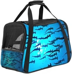 Pet Carrier Blue Seafood Pattern Soft-Sided Pet Travel Carriers For Corgi,Cats,Dogs Puppy Comfort Portable Foldable Pet Bag Airline Approved -Zoo Shop 51Su hf5uEL. AC