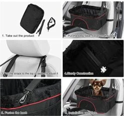 ROODO Pet Dog Car Seat Metal Frame With Safety Rope Removable Washable Pad Fits 18 LBs Dog Car Booster Seat (Black&White) -Zoo Shop 51TZ3gqMSkL