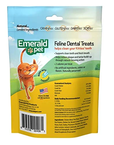 Emerald Pet 6 Pack Feline Dental Treats, 3 Ounces Each, Grain-Free Cat Treats Made In The USA (6 Pack Turducky) 3 Emerald Pet 6 Pack Feline Dental Treats, 3 Ounces Each, Grain-Free Cat Treats Made In The USA (6 Pack Turducky)