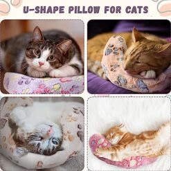 Sweetude 4 Pcs Pillows For Cats Soft Cat Bed Pillow Fluffy PET Calming Toy Half Donut Cuddler U Shaped PET Neck Pillow Training Toy Joint Relief Cervical Protection Sleeping Improve (Claw) -Zoo Shop 51Tj9mrylgL