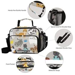 Eionryn Cute Kitty Cat With Cat Breeds Toys And Food Lunch Bags Lovely Cat Kitchen Lunch Box Insulated Cooler Bag Reusable Tote Shoulder Bag For Outdoor Picnic Meal Office -Zoo Shop 51Tmnqi2wML