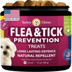 SUNNYCHEWS Flea And Tick Prevention For Dogs| Dog Flea & Tick Control Chewable| Dog Flea Treatment With Bacon Flavor| Natural Flea And Tick For Dogs| Dog Flea With Hemp, Garlic, Flaxseed, 12oz 90 Chew -Zoo Shop 51UKF3NSUtL. AC