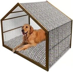 Ambesonne Artichoke Wooden Pet House, Farm Vegetables Food Nutritious And Delicious Vegan Options Black And White, Indoor & Outdoor Portable Dog Kennel With Pillow And Cover, Medium, Black And White -Zoo Shop 51UzbO I7oL. AC