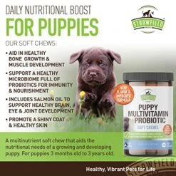 Strawfield Pets Puppy Multivitamin + Probiotics For Dogs Puppy Vitamins Joint Support Supplement For Dogs & Puppies Hickory Bacon Flavor 120 Crunchy Soft Chews -Zoo Shop 51V3kp0ygwL