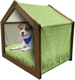 Lunarable Vegetables Wooden Dog House, Kitchen Eggplant Mushroom Banana Corn Carrot Food Fruit Yummy Design, Outdoor & Indoor Portable Dog Kennel With Pillow And Cover, X-Large, Lime Green -Zoo Shop 51VVGg5 biL. AC