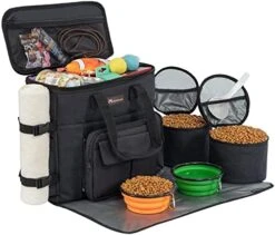 Dog Travel Bag By Modoker - For A Weekend Away Set Includes Pet Travel Organizer For Accessories, 2 Collapsible Bowls, 2 Food Container (Black) -Zoo Shop 51VXlPC1v6S. AC