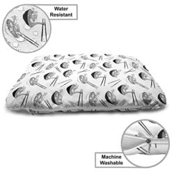 Lunarable Food Wooden Pet House, Monochrome Traditional Cuisine Noodle Dish In Bowl With Chopsticks, Outdoor & Indoor Portable Dog Kennel With Pillow And Cover, Large, Charcoal Grey And White -Zoo Shop 51VfTFhT9RL