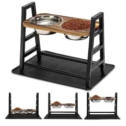 Yoimori Elevated Dog Bowls For Large Dogs Raised Dog Bowl Stand 3 Heights 3.9in 8in 12.8in With 2 Stainless Steel Dog Food Water Bowls For Large Medium Small Dogs(with Spill Proof Mat)