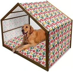 Ambesonne Vegetable Wooden Pet House, Silhouette Vegetables On Dark Toned Background Healthy Food Pattern Vegan Theme, Indoor & Outdoor Portable Dog Kennel With Pillow And Cover, Small, Multicolor -Zoo Shop 51WDydbwlL. AC