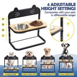 APEXCHASER Elevated Dog Bowls With 2 Stainless Steel Dog Food Bowls, Raised Dog Bowl Adjusts To 4 Heights(3.74", 6.69", 9.65",12.59") Stand For Small Size Dogs And Cats, Medium Large Dogs