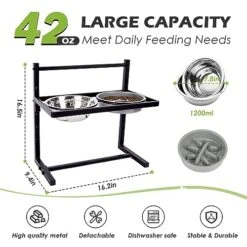 Elevated Slow Feeder Dog Bowls For Large Dogs,Raised Dog Bowls Stand 5 Adjusable Height With 2 Stainless Steel Dog Food Bowls And A Slow Feeder Dog Bowl Elevated Dog Bowls For Large Medium Small Dogs -Zoo Shop 51Wc2uNo52L