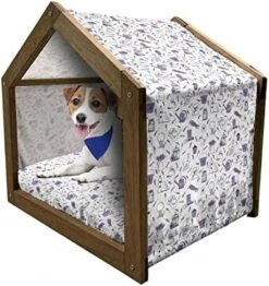 Lunarable Candy Cane Wooden Dog House, Round And Cane Candy Design Ornamental Christmas Theme Holiday Food, Outdoor & Indoor Portable Dog Kennel With Pillow And Cover, X-Large, Vermilion Seafoam White -Zoo Shop 51Wdn20kyGL. AC
