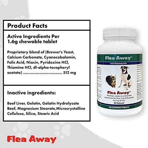 Flea Away All Natural Supplement For Fleas, Ticks, And Mosquitos Prevention For Dogs And Cats, 100 Chewable Treat Tablets, Single 6 Flea Away All Natural Supplement For Fleas, Ticks, And Mosquitos Prevention For Dogs And Cats, 100 Chewable Treat Tablets, Single - Image 4