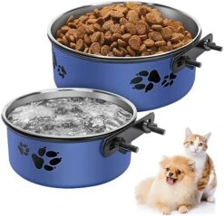 Hanging Pet Bowls,2PCS Pet Grate Bowl With Clamp Holder,Stainless Steel Dog Water Bowl Food Feeder,Removable Pet Dish Bowl For Cat,Dog Small/Medium/Large Animal (7.1"x2.8"+5.5"x2.2", Gray) -Zoo Shop 51WpEQ6HOBL. AC