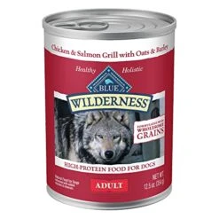 Blue Buffalo Wilderness High Protein Natural Adult Wet Dog Food Plus Wholesome Grains, Salmon & Chicken Grill 12.5-oz Cans (Pack Of 12)