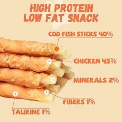 Pawmate Chicken Wrapped Cod Sticks Dog Treats, Grain Rawhide Free All Natural Healthy Chewy Snacks For Small Medium Large Dogs 10.58OZ -Zoo Shop 51X1kX7EB8L